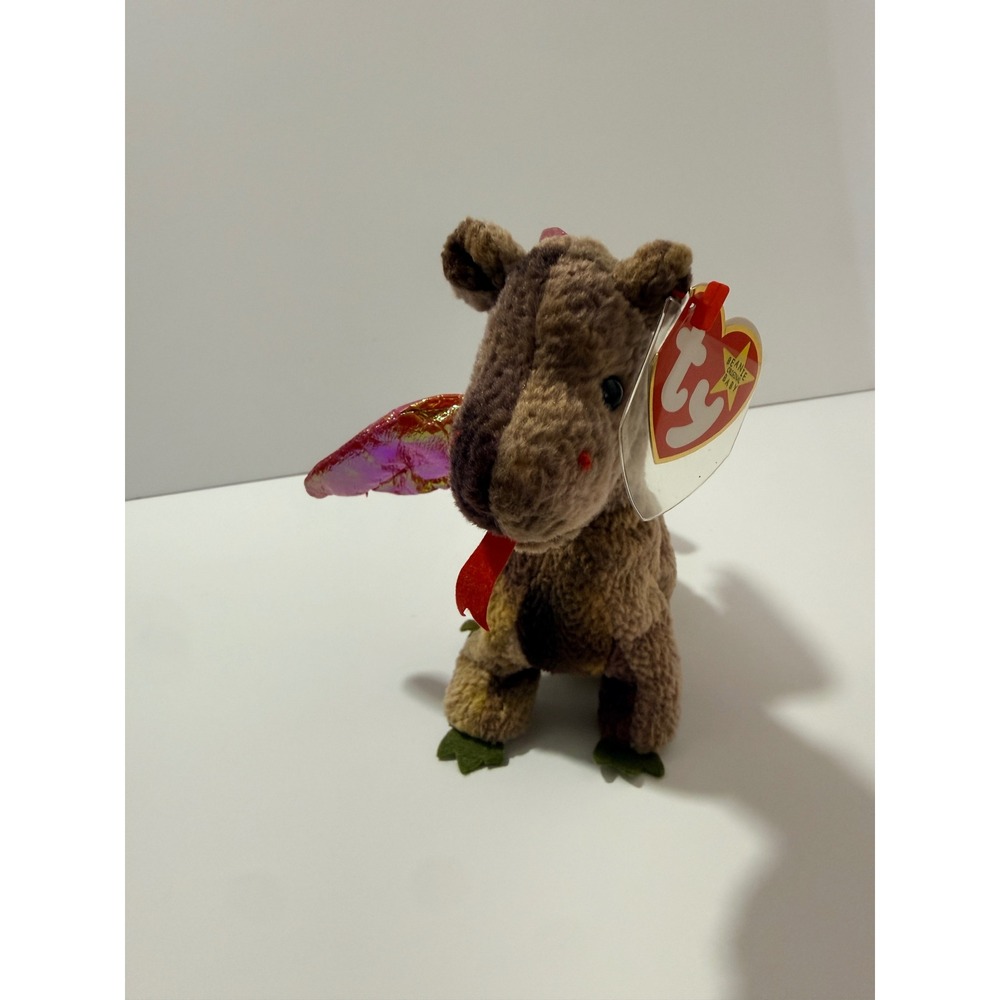 Ty Beanie Baby Scorch Dragon Plush Toy Small Brown Excellent Iridescent Wings